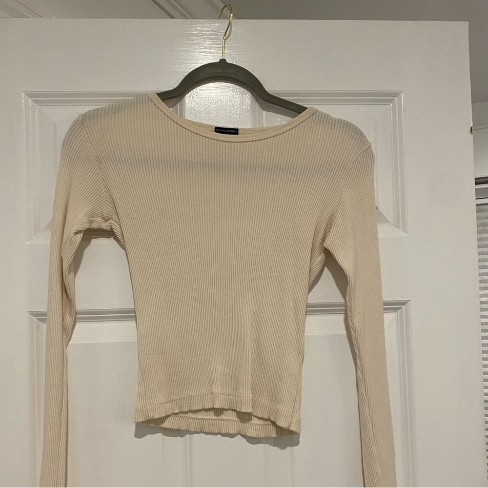 Brandy Melville creme ribbed long sleeve shirt